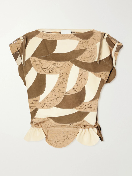  Isabel Marant Isabel Marant - Dalmy Gathered Patchwork Perforated Suede Top - Bronze 