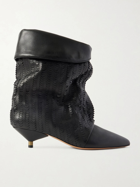  Isabel Marant Isabel Marant - Edrik Gathered Perforated Leather Ankle Boots - Black 