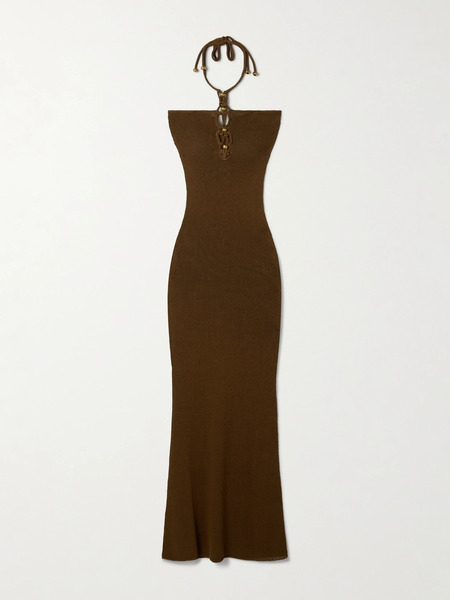  Isabel Marant Isabel Marant - Eileen Embellished Knitted Halterneck Maxi Dress - Brown 