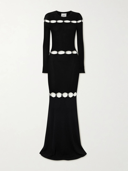  Isabel Marant Isabel Marant - Elmire Embellished Cutout Knitted Maxi Dress - Black 