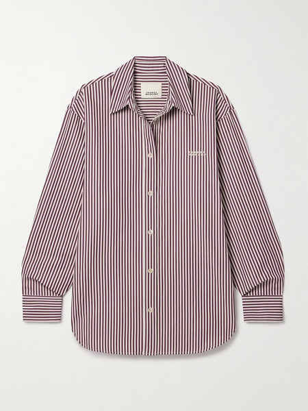  Isabel Marant Isabel Marant - Fabriza Embroidered Striped Cotton-poplin Shirt - Burgundy 