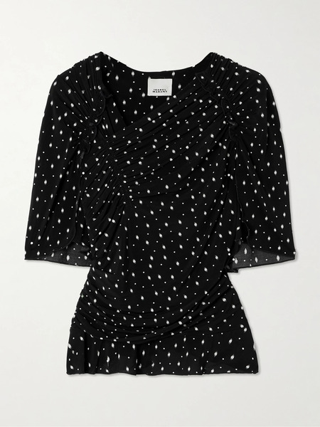  Isabel Marant Isabel Marant - Garla Ruched Printed Stretch-mesh Top - Black 