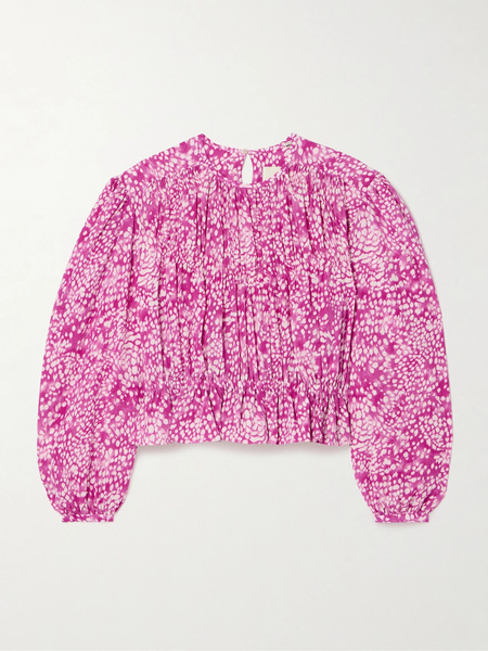  Isabel Marant Isabel Marant - Gelina Gathered Printed Silk-blend Crepe Blouse - Fuchsia 
