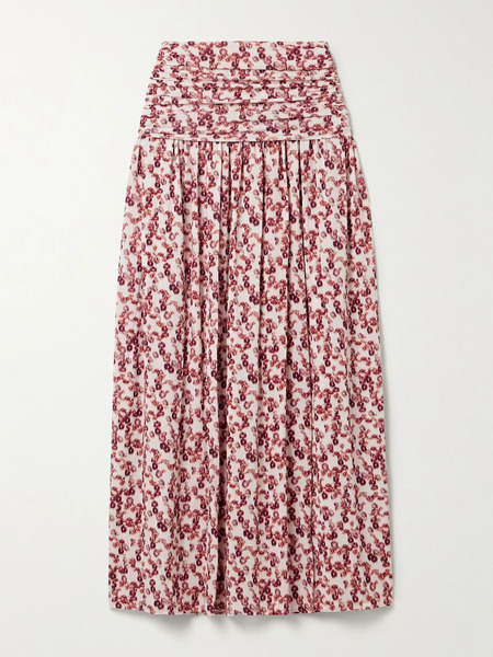  Isabel Marant Isabel Marant - Gwendy Ruched Floral-print Stretch-jersey Maxi Skirt - Red 