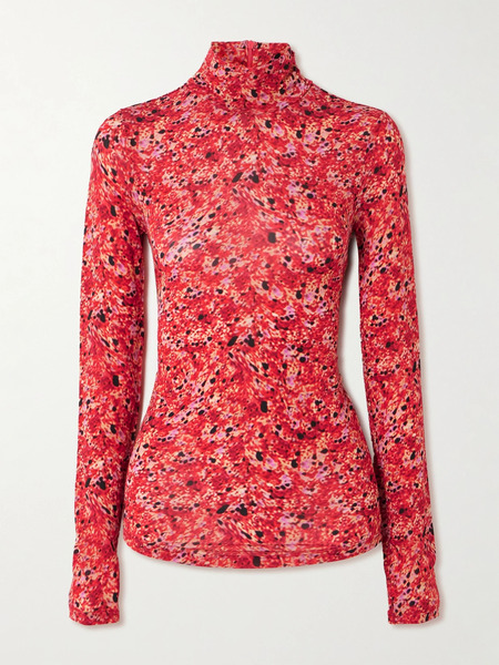  Isabel Marant Isabel Marant - Joyela Printed Stretch-mesh Turtleneck Top - Red 