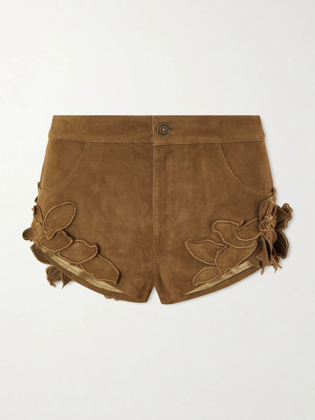  Isabel Marant Isabel Marant - Kevana Embroidered Suede Shorts - Army Green 