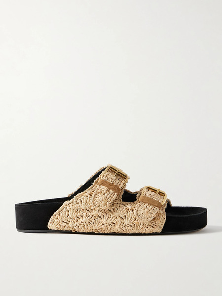  Isabel Marant Isabel Marant - Lennyo Buckled Suede-trimmed Raffia Slides - Yellow 