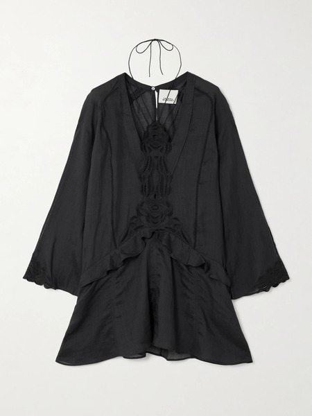  Isabel Marant Isabel Marant - Liya Lace-trimmed Embroidered Ramie Mini Dress - Black 