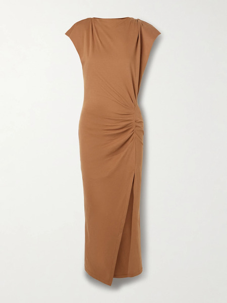  Isabel Marant Isabel Marant - Nadela Asymmetric Gathered Cotton-jersey Maxi Dress - Light Brown 