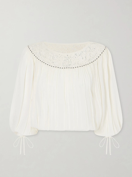  Isabel Marant Isabel Marant - Nelida Lace-trimmed Silk-gauze Blouse - Ecru 
