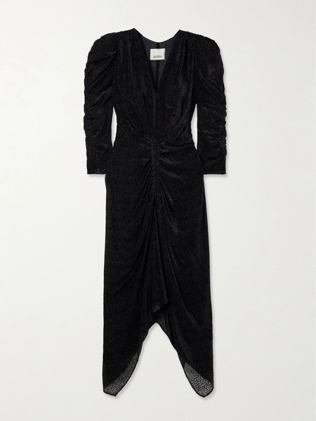  Isabel Marant Isabel Marant - Nemil Gathered Devoré-chiffon Silk-blend Midi Dress - Black 