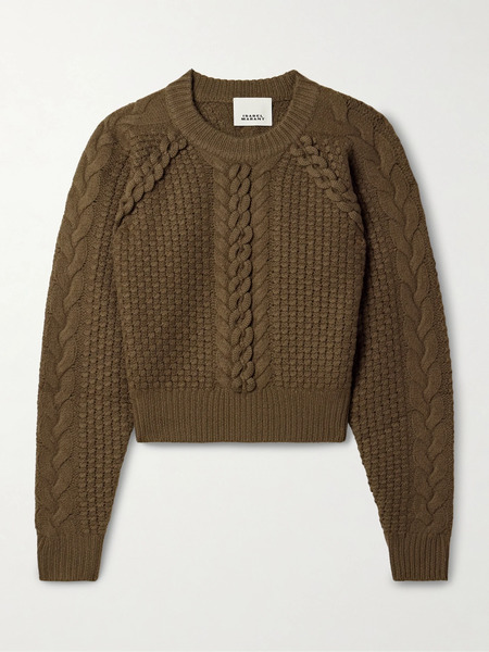  Isabel Marant Isabel Marant - Obrero Cropped Cable-knit Merino Wool Sweater - Brown 