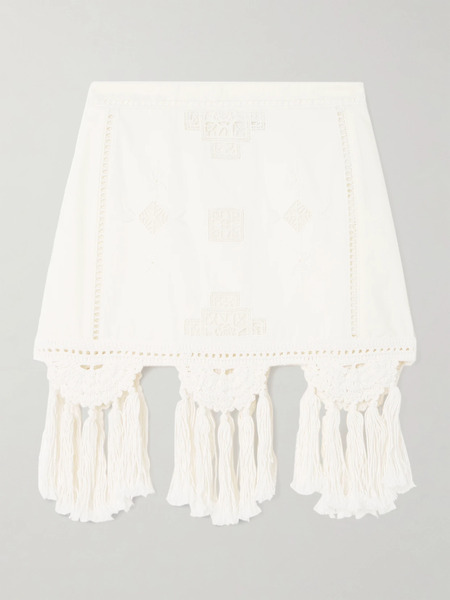  Isabel Marant Isabel Marant - Sandra Frayed Macramé-trimmed Cotton Mini Skirt - White 