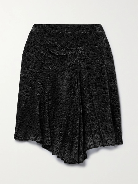  Isabel Marant Isabel Marant - Selena Asymmetric Draped Flocked Chiffon Mini Skirt - Black 