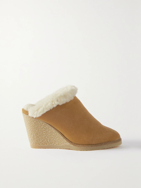  Isabel Marant Isabel Marant - Takita 90 Shearling-lined Suede Wedge Mules - Beige 