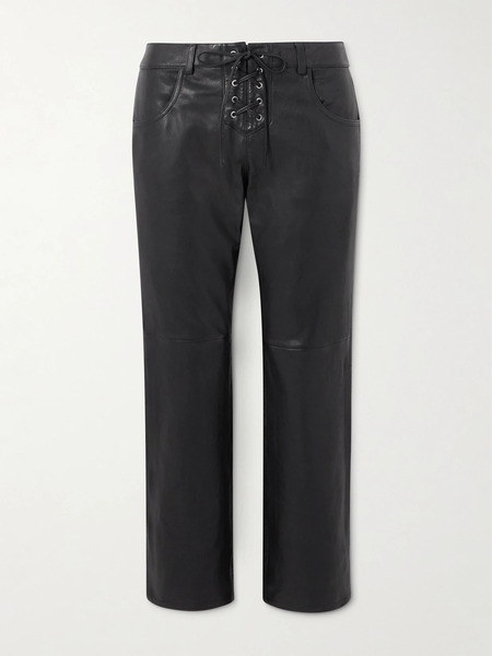  Isabel Marant Isabel Marant - Vanel Lace-up Leather Straight-leg Pants - Black 