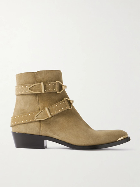  Isabel Marant Isabel Marant - Zalya Buckled Studded Suede Ankle Boots - Taupe 