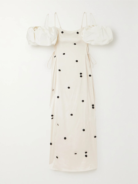  Jacquemus Jacquemus - Chouchou Polka-dot Satin Midi Dress - Off-white 