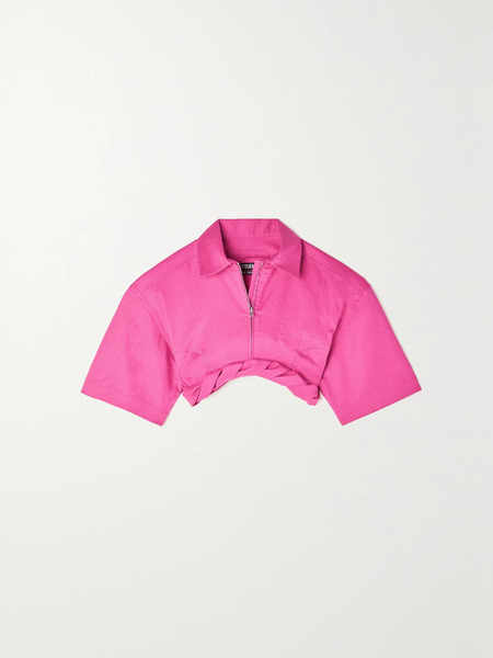  Jacquemus Jacquemus - Cropped Draped Cotton And Linen-blend Top - Pink 