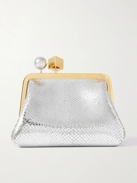  Jacquemus Jacquemus - Le Berlingot Embellished Metallic Snake-effect Leather Clutch - Silver 