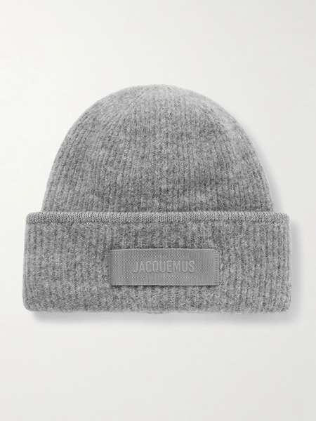  Jacquemus Jacquemus - Le Bonnet Grosgrain-trimmed Ribbed-knit Beanie - Gray 