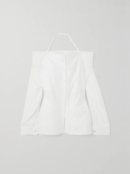  Jacquemus Jacquemus - Peplo Off-the-shoulder Stretch-cotton Poplin Shirt - White 