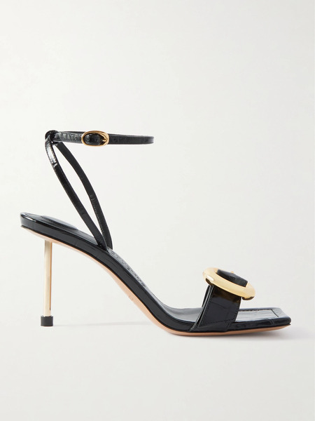  Jacquemus Jacquemus - Regalo Embellished Croc-effect Glossed-leather Sandals - Black 