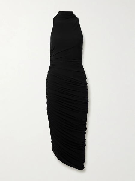  Jacquemus Jacquemus - The Piazza Asymmetric Gathered Stretch-jersey Turtleneck Dress - Black 
