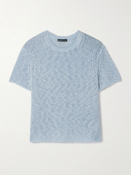  James Perse James Perse - Open-knit Cotton And Linen-blend T-shirt - Light Blue 