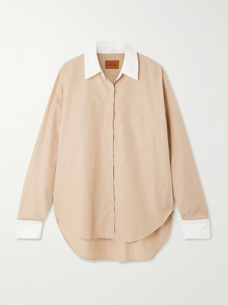  Jamie Haller Jamie Haller - The Tipped Weekend Striped Supima Cotton-poplin Shirt - Brown 