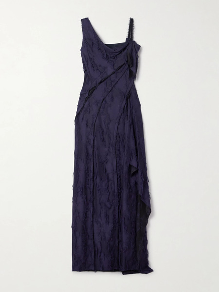  Jason Wu Collection Jason Wu Collection - Asymmetric Fil Coupé Woven Maxi Dress - Navy 
