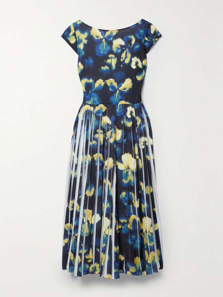  Jason Wu Collection Jason Wu Collection - Pleated Printed Crepe Midi Dress - Black 