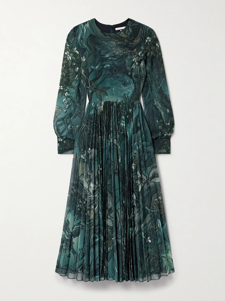  Jason Wu Collection Jason Wu Collection - Printed Plissé-chiffon Midi Dress - Turquoise 