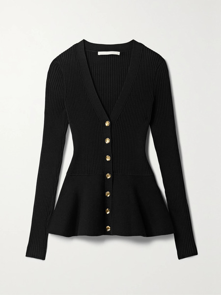  Jason Wu Collection Jason Wu Collection - Ribbed-knit Peplum Cardigan - Black 