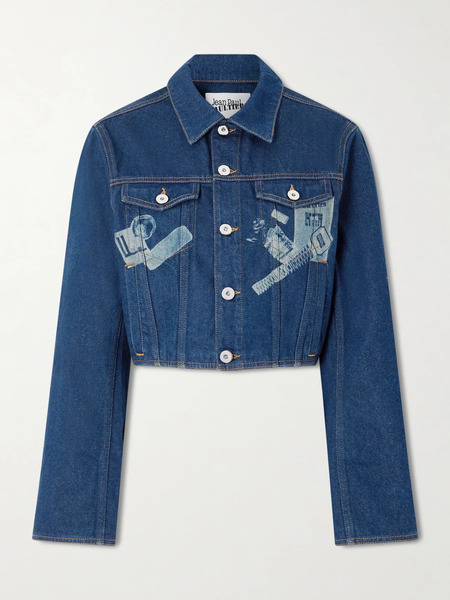  Jean Paul Gaultier Jean Paul Gaultier - Cropped Printed Denim Jacket - Mid Denim 