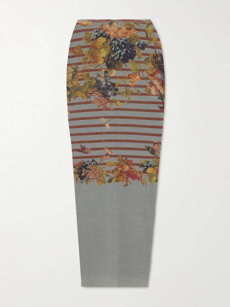  Jean Paul Gaultier Jean Paul Gaultier - Marinière Grape Printed Mesh Midi Skirt - Gray 