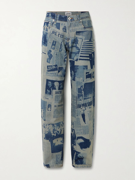  Jean Paul Gaultier Jean Paul Gaultier - Printed High-rise Straight-leg Jeans - Mid Denim 