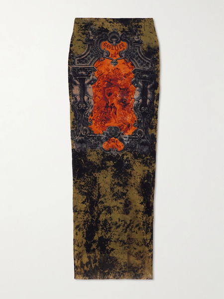  Jean Paul Gaultier Jean Paul Gaultier - Printed Mesh Midi Skirt - Orange 
