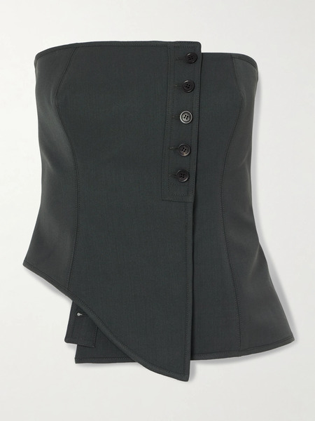  Jean Paul Gaultier Jean Paul Gaultier - Strapless Asymmetric Wool-blend Twill Bustier Top - Gray 