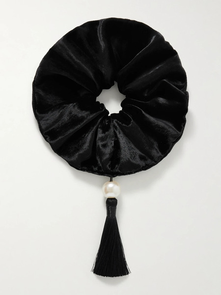  Jennifer Behr Jennifer Behr - Isadora Tasseled Embellished Velvet Scrunchie - Black 