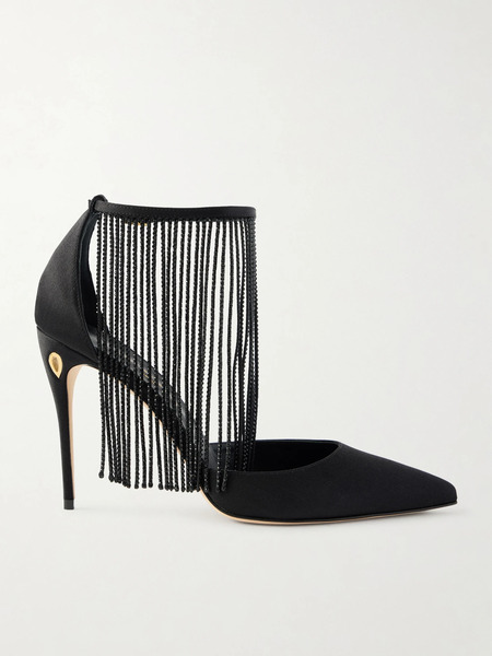  Jennifer Chamandi Jennifer Chamandi - Fernando 105 Crystal-embellished Fringed Satin Pumps - Black 