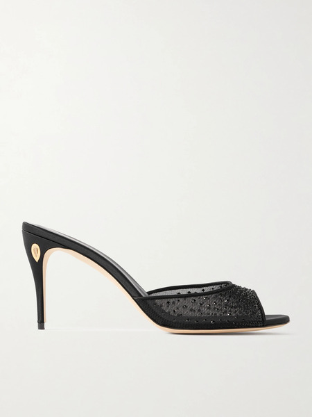  Jennifer Chamandi Jennifer Chamandi - Guido 85 Satin-trimmed Crystal-embellished Mesh Mules - Black 
