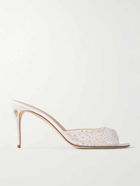  Jennifer Chamandi Jennifer Chamandi - Guido 85 Satin-trimmed Crystal-embellished Mesh Sandals - White 