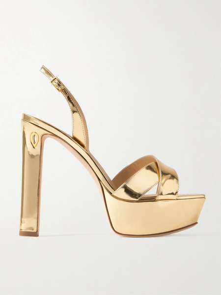  Jennifer Chamandi Jennifer Chamandi - Leonardo 130 Metallic Leather Platform Slingback Sandals - Gold 