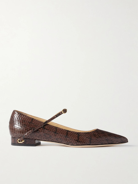  Jennifer Chamandi Jennifer Chamandi - Lorenzo 20 Elaphe Point-toe Flats - Dark Brown 