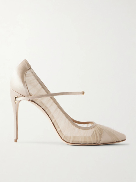  Jennifer Chamandi Jennifer Chamandi - Lorenzo 105 Satin-trimmed Pleated Tulle Pumps - Cream 