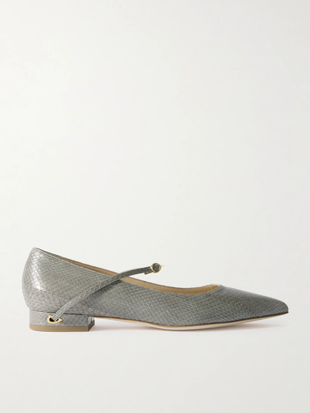  Jennifer Chamandi Jennifer Chamandi - Lorenzo 20 Snake Leather Flats - Gray 
