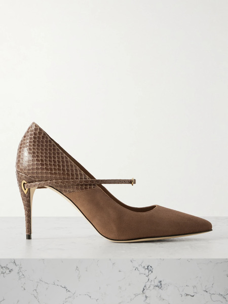  Jennifer Chamandi Jennifer Chamandi - Lorenzo 85 Suede And Elaphe Pumps - Brown 