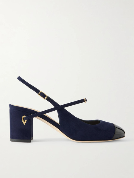  Jennifer Chamandi Jennifer Chamandi - Mattia 65 Patent Leather-trimmed Suede Slingback Pumps - Navy 