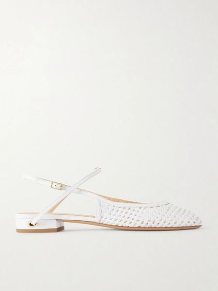  Jennifer Chamandi Jennifer Chamandi - Mattia 20 Woven Leather Slingback Flats - White 
